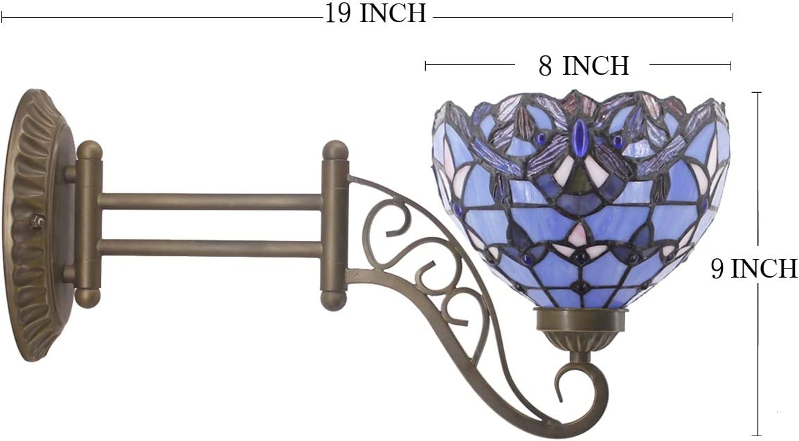 WERFACTORY Tiffany Wall Sconce Lamp Blue Purple Stained Glass Baroque Style Light