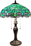 Werfactory® Tiffany Table Lamp Green Stained Glass Dragonfly Style Reading Lamp