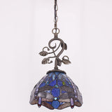 Werfactory® Tiffany Pendant Light, 8" Navy Blue Stained Glass Dragonfly Hanging Lamp