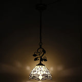 Werfactory® Tiffany Pendant Light 8" Cream Stained Glass Dragonfly Hanging Lamp