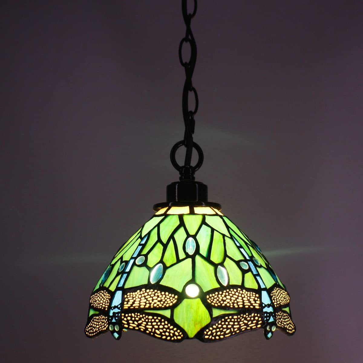 Werfactory® Tiffany Style Plug in Pendant Light Mini Stained Glass Dragonfly Chandelier
