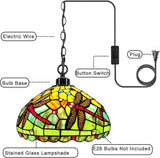 Werfactory® Tiffany Pendant Light 12 Inch Red Dragonfly Style Stained Glass Hanging Lamp