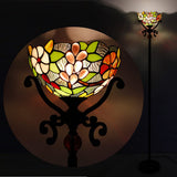 Tiffany Floor Lamp Stained Glass Torchiere Light Grape Rose Standing Pole Corner Uplight Antique Style