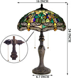 Werfactory® Tiffany Table Lamp 24 Inch High Stained Glass Dragonfly Style Reading Lamp