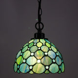 Werfactory® Tiffany Style Pendant Lighting Fixture Small 8 Inch Sea Blue Stained Glass