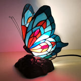 Werfactory® Tiffany Butterfly Style Table Lamp Blue Stained Glass Desk Night Light