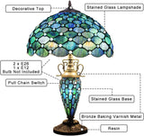 Werfactory® Tiffany Lamp W16H24 Inch Blue Stained Glass Mother Daughter Table Lamp