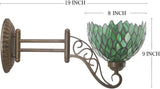 WERFACTORY Tiffany Wall Sconce Lamp W8L19 Inch Swing Arm Up Down Light Green Stained Glass Wisteria Shade S147 Living Room Bedroom Office Study Antique Metal