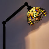 Werfactory® Torchiere Tiffany Floor Lamp Stained Glass Dragonfly Arched Gooseneck Reading Light