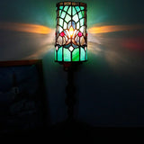 WERFACTORY Small Tiffany Lamp Mini Stained Glass Table Lamp Wide 4 Tall 15 Inch Green Victorian Style Rustic Night Light