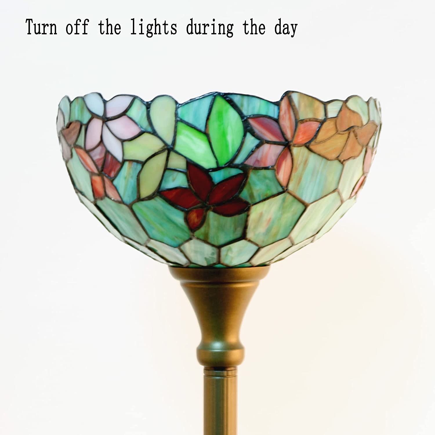 Werfactory® Torchiere Tiffany Floor Lamp 12X12X67 Inches Stained Glass Flower Standing Torch Light