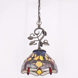 Werfactory®Tiffany Pendant Lighting 8" Yellow Blue Stained Glass Dragonfly Hanging Lamp