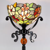 Tiffany Floor Lamp Stained Glass Torchiere Light Grape Rose Standing Pole Corner Uplight Antique Style