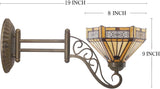 WERFACTORY Tiffany Wall Sconce Lamp W8L19 Inch Swing Arm Up Down Light Yellow Stained Glass Hexagon Mission Shade S011 Living Room Bedroom Office Study Antique Metal