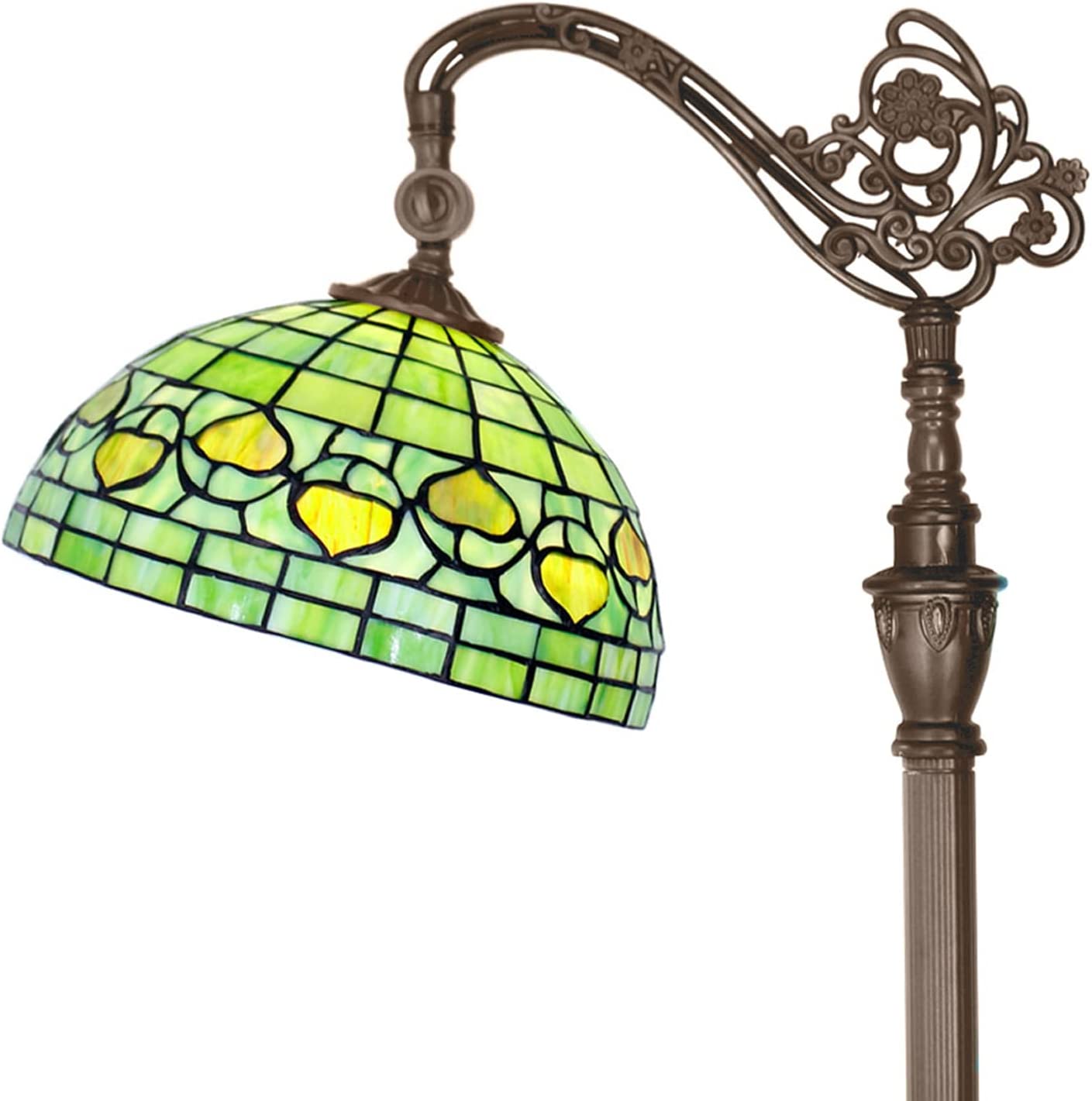Werfactory® Tiffany Floor Lamp Green Stained Glass Apple Arched Gooseneck Reading Light