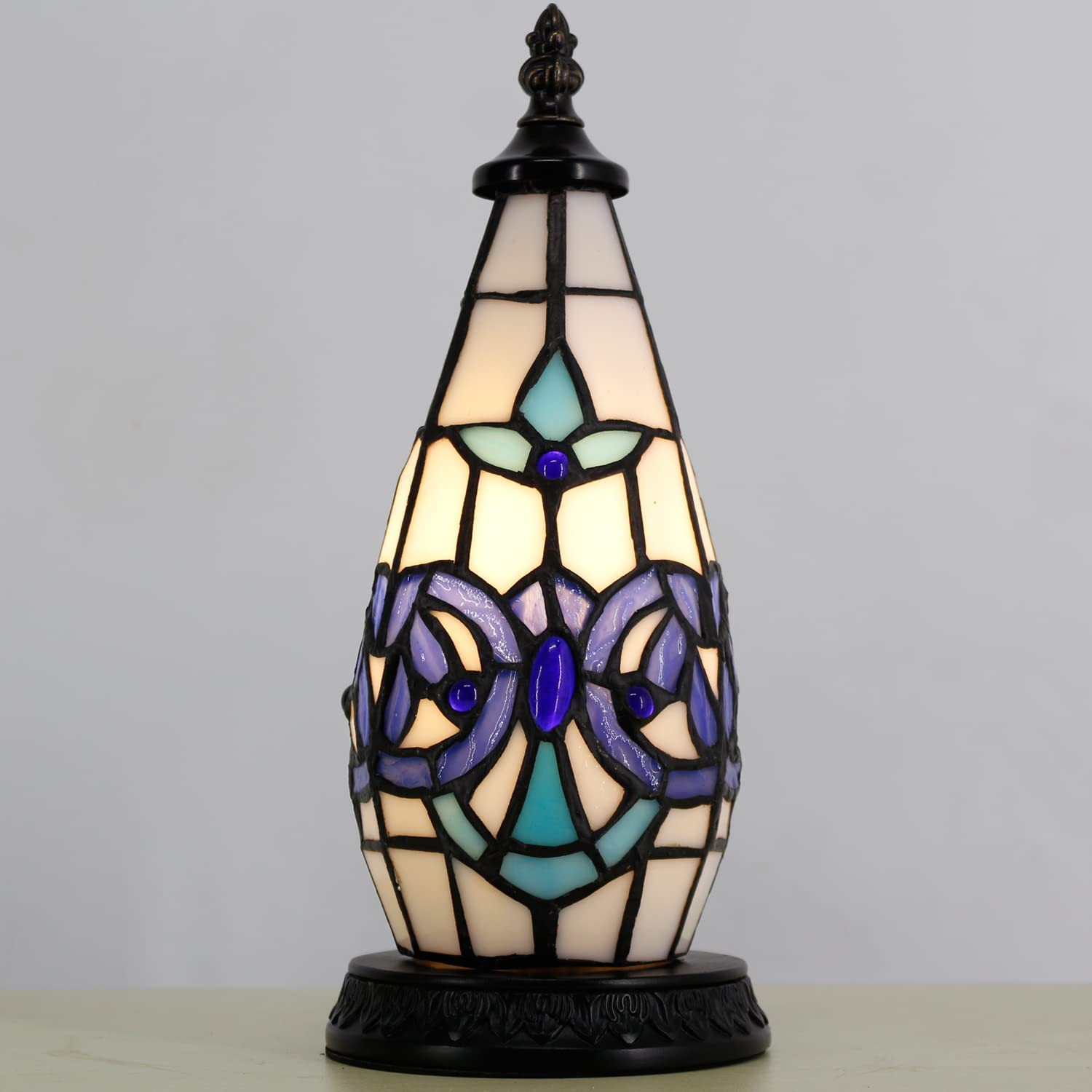 Werfactory® Tiffany Table Lamp Lighthouse Stained Glass Christmas Tree Navy Baroque Light
