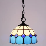 Tiffany Pendant Light with 8 Inch Blue Stained Glass Style Shade Hanging Lamp