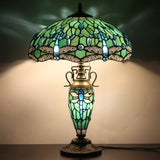 Werfactory® Tiffany Lamp W16H24 Inch Blue Stained Glass Mother Daughter Dragonfly Table Lamp