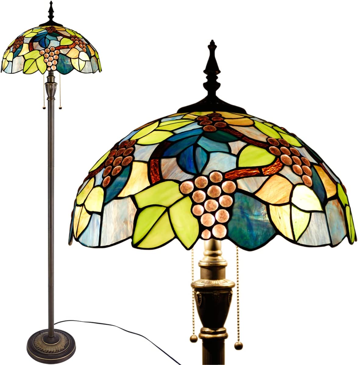 Werfactory® Tiffany Floor Lamp W16H70 Inch Stained Glass Grapes Style Reading Lamp