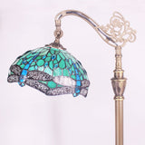 Werfactory® Tiffany Floor Lamp Blue Stained Glass Dragonfly Arched Gooseneck Antique Reading Light