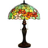 Werfactory® Tiffany Table Lamp Green Stained Glass Flower Style Handmade Reading Lamp