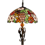 Tiffany Floor Lamp Stained Glass Green Grape Stainding Light W16H70 Inch Iron Metal Leaves Bronze Base