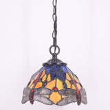 Werfactory® Tiffany Pendant Lighting Yellow Blue Stained Glass Dragonfly Hanging Lamp