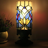 Werfactory® Small Tiffany Lamp Stained Glass Table Lamp Blue Lotus Candle Type Desk Lamp