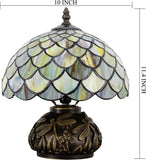 Werfactory® Tiffany Table Lamp Fish Scales Style Stained Glass Lamp with Mushroom Base