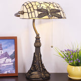 Werfactory® Banker Lamp Tiffany Desk Lamp Cream Dragonfly Style Stained Glass Table Lamp, 15" Tall