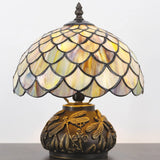 Werfactory® Tiffany Table Lamp Fish Scales Style Stained Glass Lamp with Mushroom Base