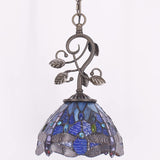 Werfactory® Tiffany Pendant Light, 8" Navy Blue Stained Glass Dragonfly Hanging Lamp