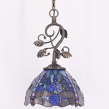 Werfactory®Tiffany Pendant Lighting, 8" Navy Blue Stained Glass Dragonfly Hanging Lamp