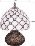 Werfactory® Small Tiffany Table Lamp with 8" White Stained Glass Crystal Bead Shade, 11" Tall