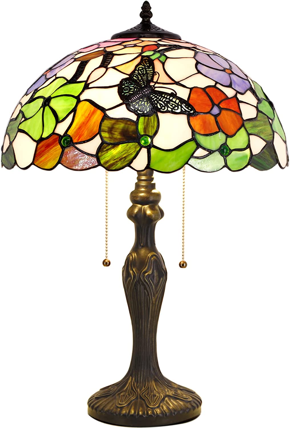 Werfactory® Tiffany Table Lamp 24 Inch Stained Glass Butterfly Style Reading Lamp