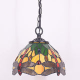 Werfactory® Tiffany Pendant Lighting with 8 Inch Green Stained Glass Dragonfly Style Hanging Lamp