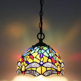 Tiffany Pendant Light Yellow Stained Glass Dragonfly Shade Hanging Lamp