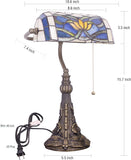 Werfactory® Banker Lamp Tiffany Desk Lamp Lotus Style Blue Stained Glass Table Lamp, 15" Tall