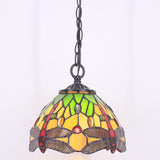 Werfactory® Tiffany Pendant Lighting with 8 Inch Green Stained Glass Dragonfly Style Hanging Lamp
