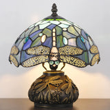 Werfactory® Tiffany Table Lamp Blue Dragonfly Stained Glass Lamp with Mushroom Base