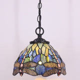 Werfactory® Tiffany Pendant Lighting Navy Blue Stained Glass Dragonfly Hanging Lamp