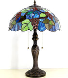 Werfactory® Tiffany Table Lamp Green Stained Glass Grapes Style Handmade Reading Lamp