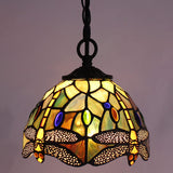 Tiffany Pendant Light with W8H7 Inch Stained Glass Dragonfly Style Shade Hanging Lamp