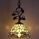 Werfactory® Tiffany Pendant Light 8" Cream Stained Glass Dragonfly Hanging Lamp