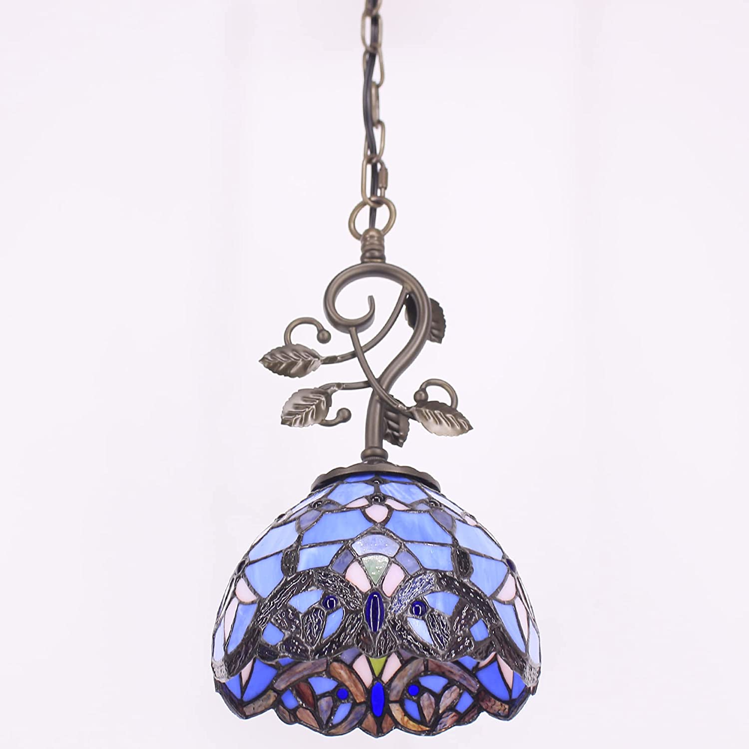 Werfactory®Tiffany Pendant Lighting Purple Stained Glass Baroque Style Hanging Lamp