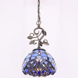 Werfactory®Tiffany Pendant Lighting Purple Stained Glass Baroque Style Hanging Lamp