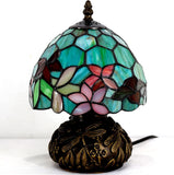 Werfactory® Small Tiffany Lamp W8H11 Inch Stained Glass red Flower Style Bronze Mushroom Type Table Lamp