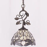 Werfactory® Tiffany Pendant Light 8" Cream Stained Glass Dragonfly Hanging Lamp
