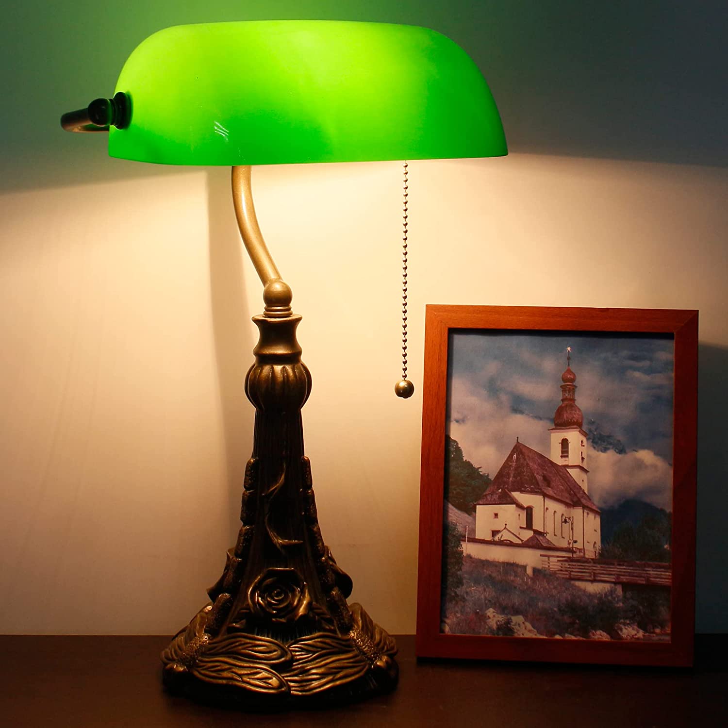Werfactory® Banker Lamp Tiffany Desk Lamp Green Stained Glass Table Lamp