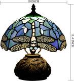 Werfactory® Tiffany Table Lamp Blue Dragonfly Stained Glass Lamp with Mushroom Base